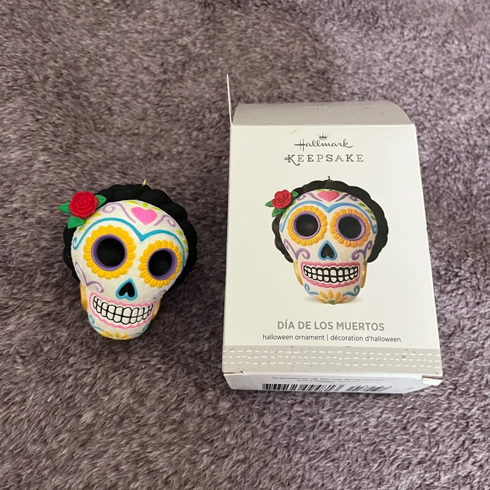 Hallmark Dia De Los Muertos Sugar Skull Ornament with Red Rose